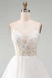 White A Line Spaghetti Straps Short Bridal Shower Dress with Lace