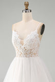 White A Line Spaghetti Straps Short Bridal Shower Dress with Lace