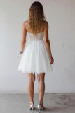 White A Line Spaghetti Straps Short Graduation Dress with Lace