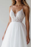 White A Line Spaghetti Straps Short Graduation Dress with Lace