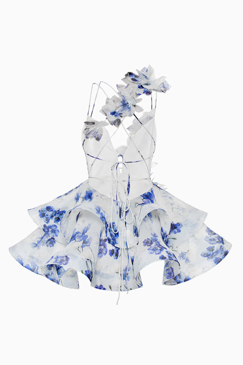 Pink Floral Tiered A Line Short Homecoming Dress with Ruffles
