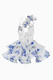 Pink Floral Tiered A Line Short Homecoming Dress with Ruffles