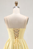 Sparkly Yellow A Line Corset Short Homecoming Dress with Beading