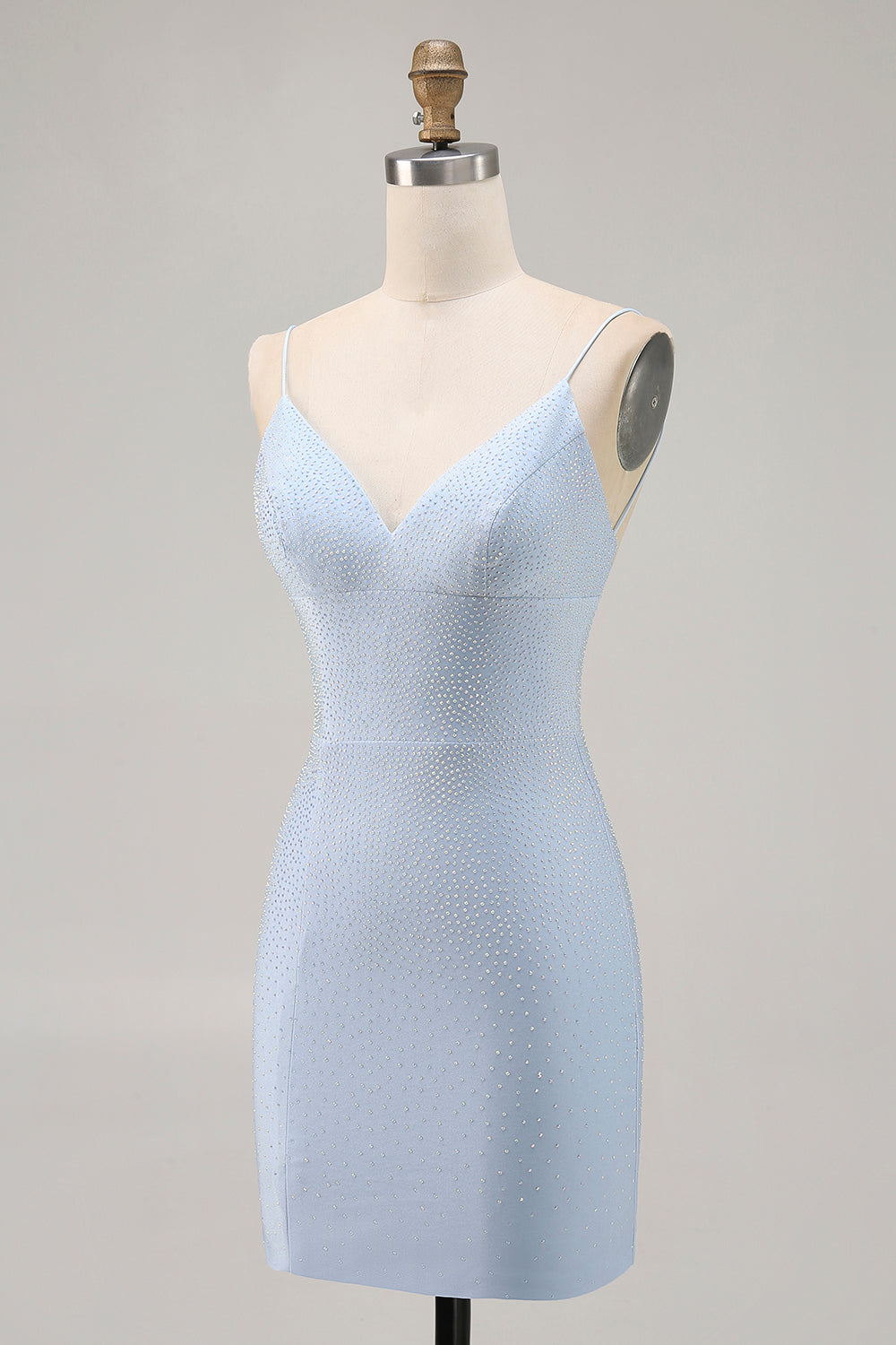 Sparkly Blue Backless Tight Short Homecoming Dress with Beading