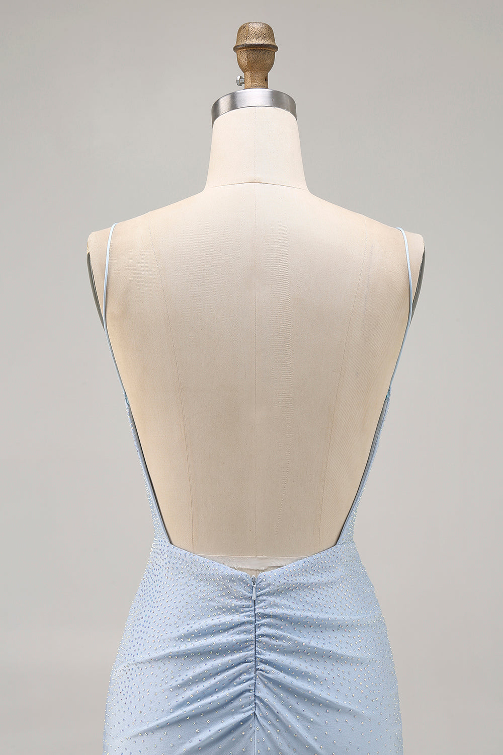 Sparkly Blue Backless Tight Short Homecoming Dress with Beading