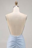 Sparkly Blue Backless Tight Short Homecoming Dress with Beading