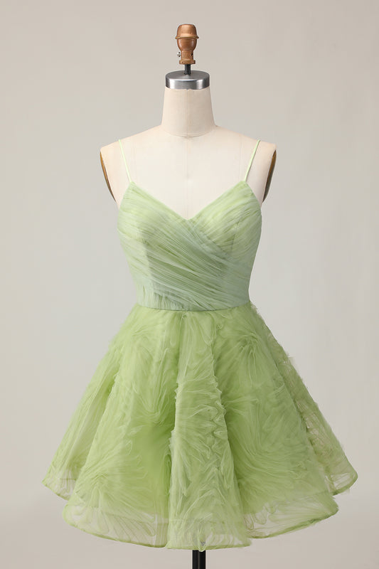 Green A Line Spaghetti Straps Short Homecoming Dress