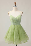 Green A Line Spaghetti Straps Short Homecoming Dress