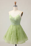Green A Line Spaghetti Straps Short Homecoming Dress