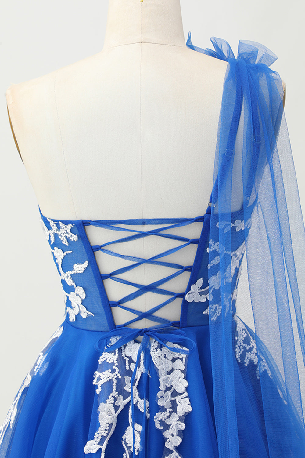 Royal Blue Tulle One Shoulder Short Homecoming Dress with 3D Flower