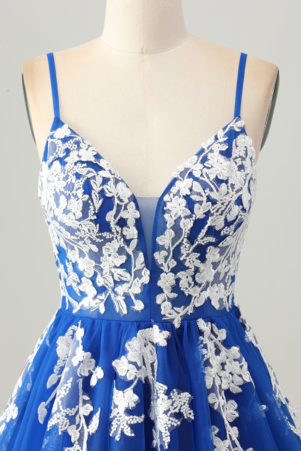 Royal Blue Tulle A Line Short Homecoming Dress with Appliques