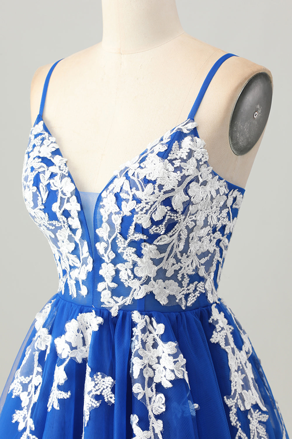 Royal Blue Tulle A Line Short Homecoming Dress with Appliques
