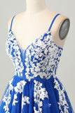 Royal Blue Tulle A Line Short Homecoming Dress with Appliques