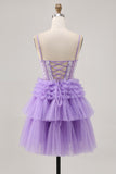 Sparkly Lavender Floral Short Corset Homecoming Dress with Ruffles