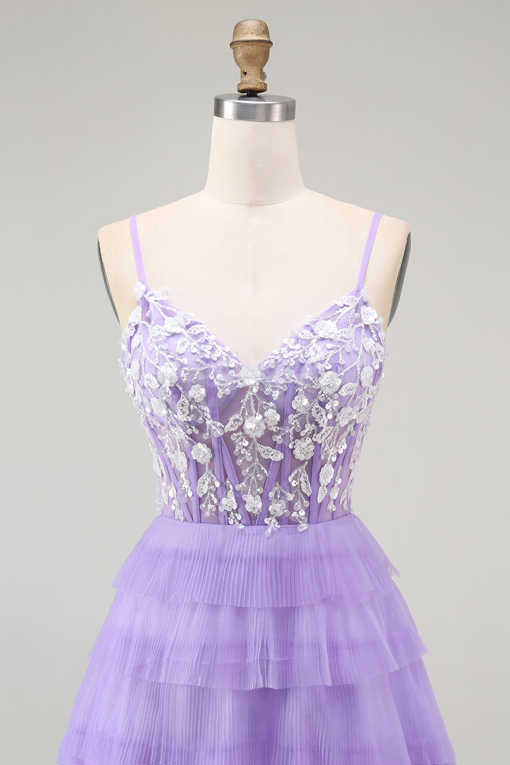 Purple Corset Tiered A Line Long Prom Dress with Sit