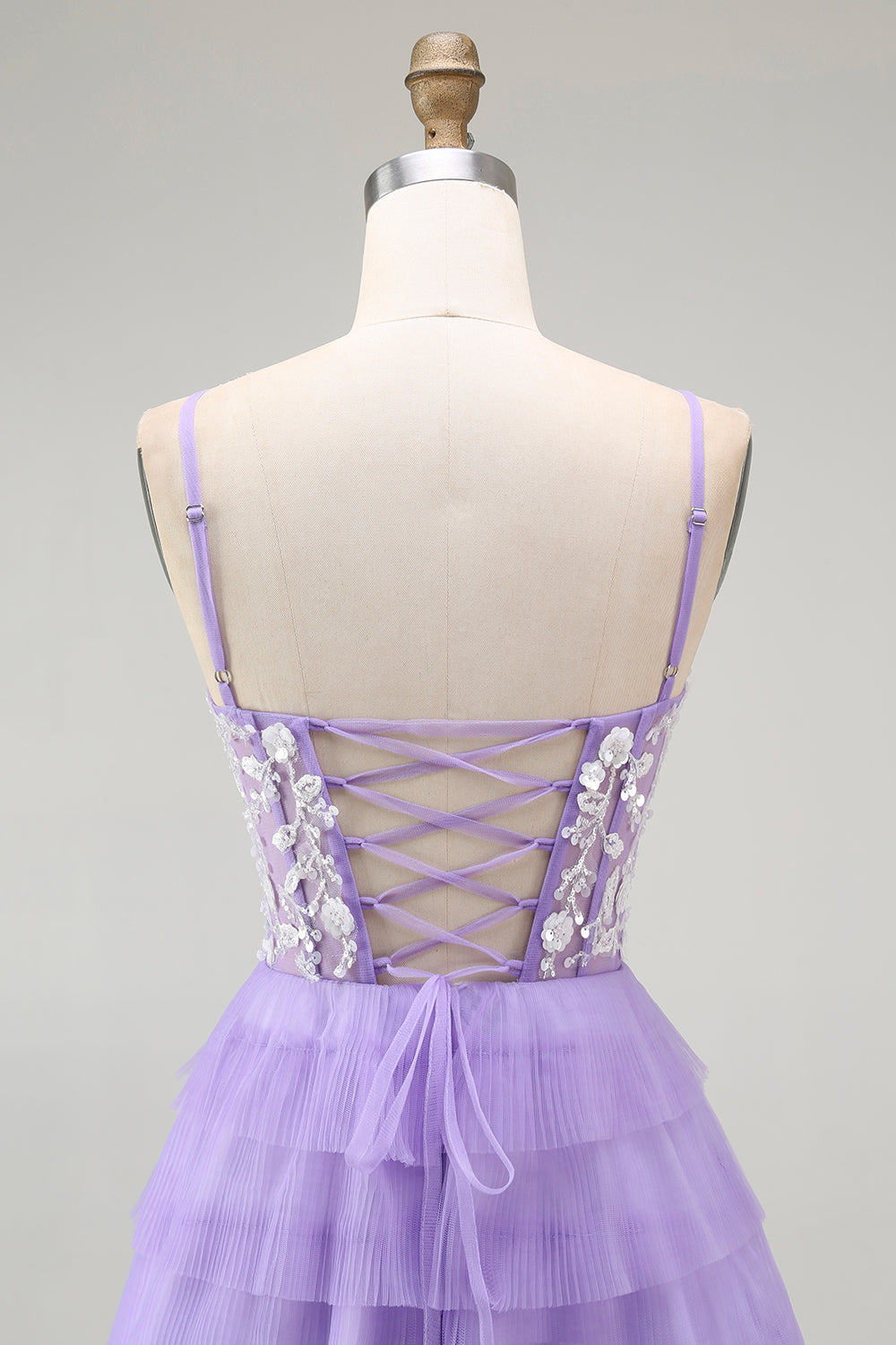 Purple Corset Tiered A Line Long Prom Dress with Sit