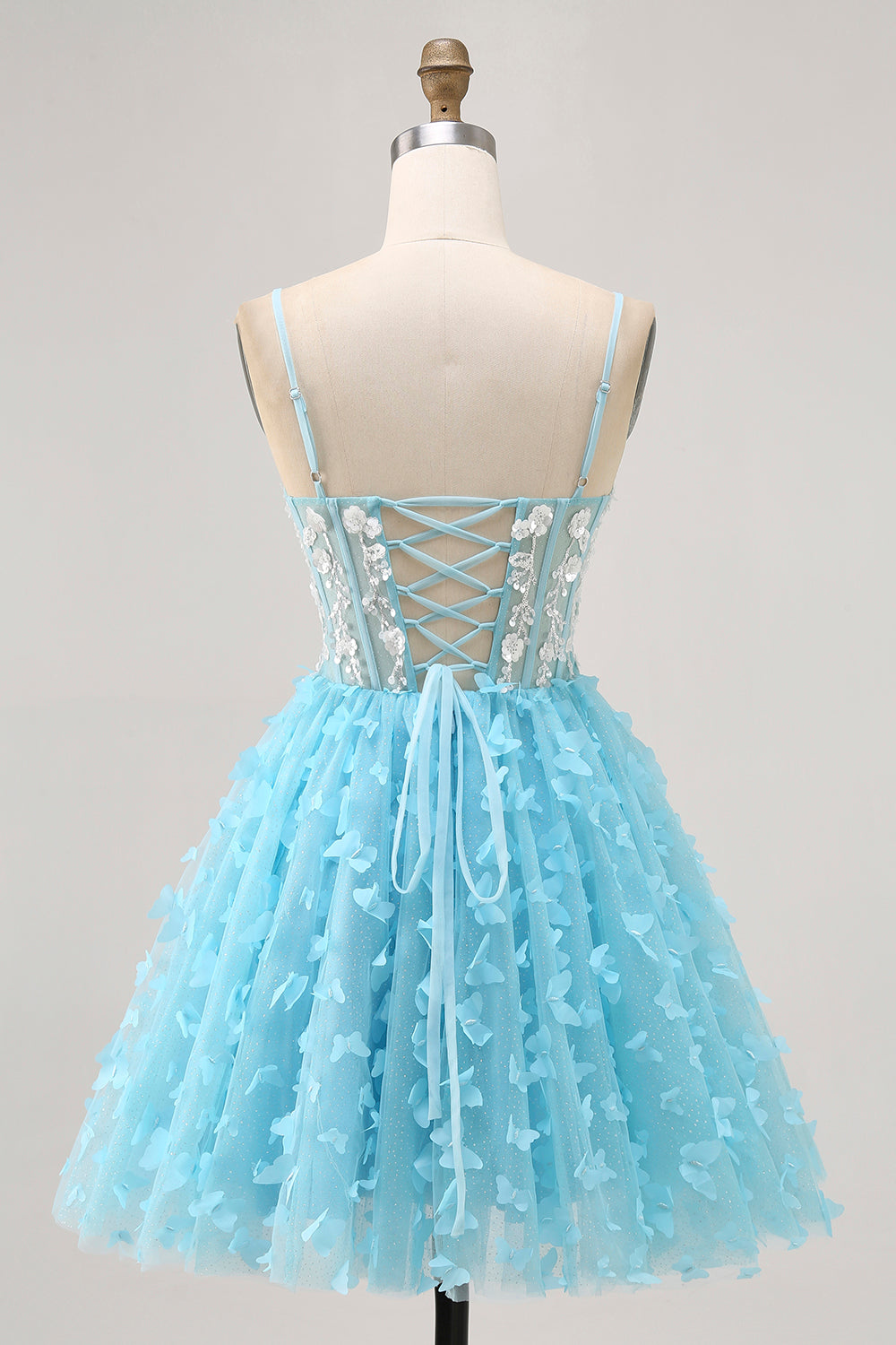 Sparkly Blue Corset Floral Short Homecoming Dress with Sequins