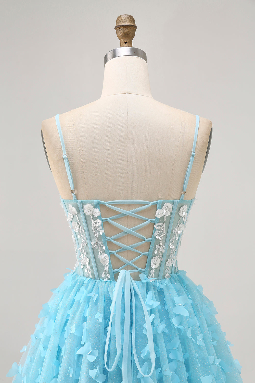 Sparkly Blue Corset Floral Short Homecoming Dress with Sequins