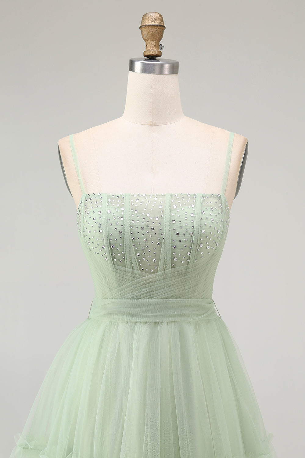Sparkly Green Corset Beaded A Line Long Prom Dress with Bow