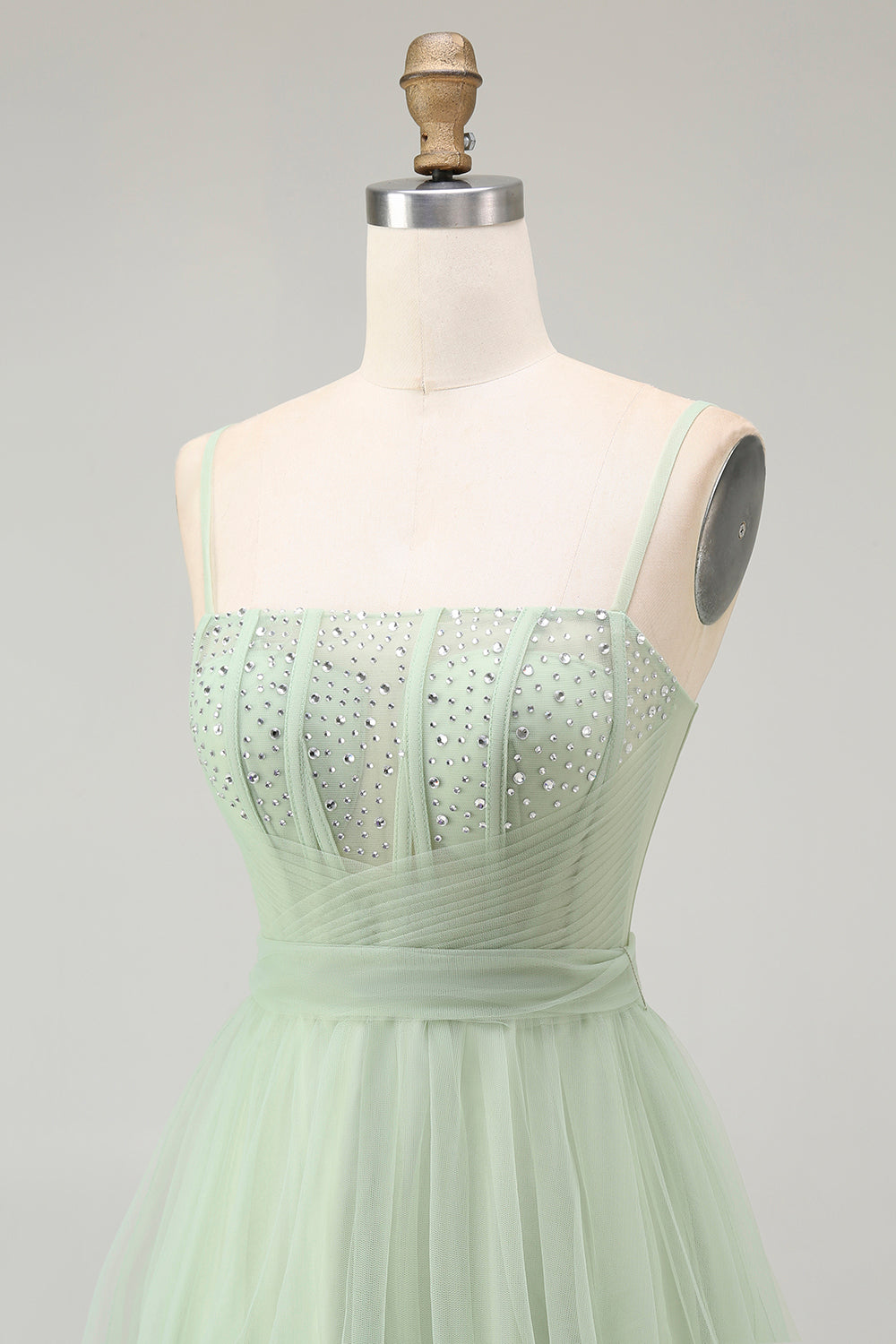Sparkly Green Corset Beaded A Line Long Prom Dress with Bow