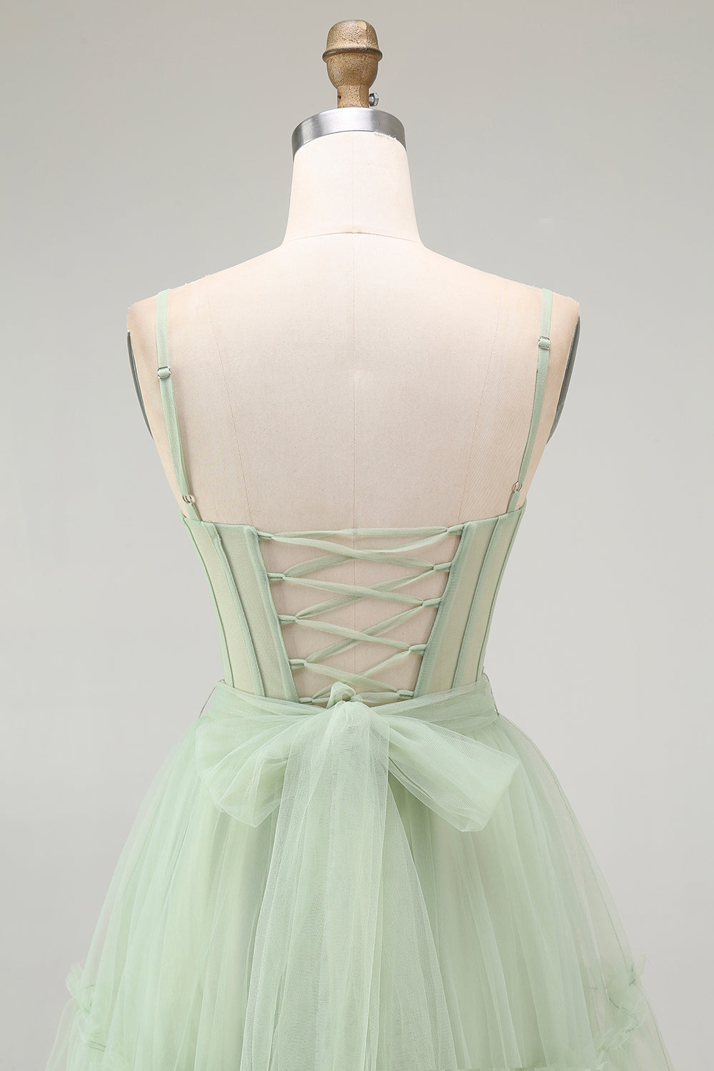Sparkly Green Corset Beaded A Line Long Prom Dress with Bow
