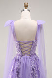 Sparkly Purple A Line Tulle Long Prom Dress with Sequins