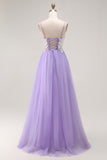 Sparkly Purple A Line Corset Long Prom Dress with Sequins