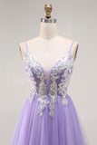 Sparkly Purple A Line Corset Long Prom Dress with Sequins
