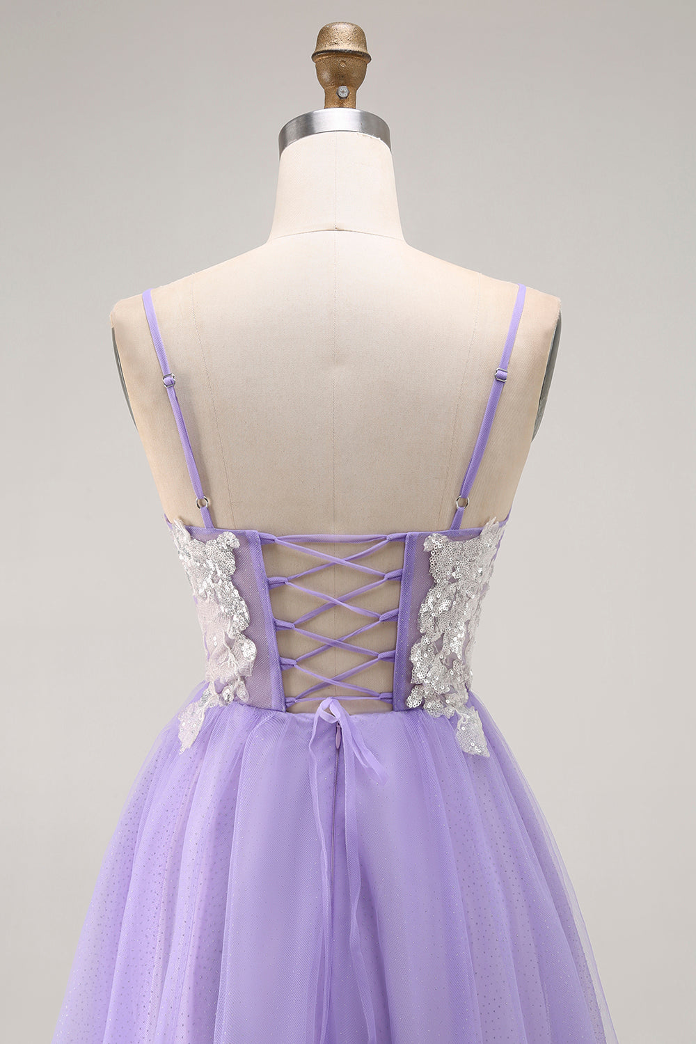 Zapakasa Women Sparkly Purple Tulle Corset Long Prom Dress with Sequins