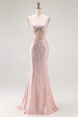 Sparkly Blush Corset Mermaid Beaded Long Prom Dress