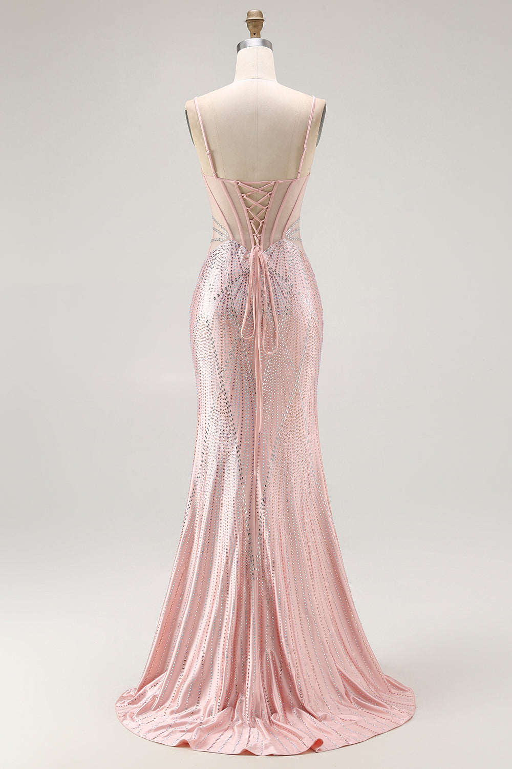 Sparkly Blush Corset Mermaid Beaded Long Prom Dress