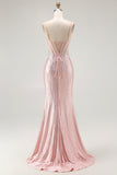 Sparkly Blush Corset Mermaid Beaded Long Prom Dress