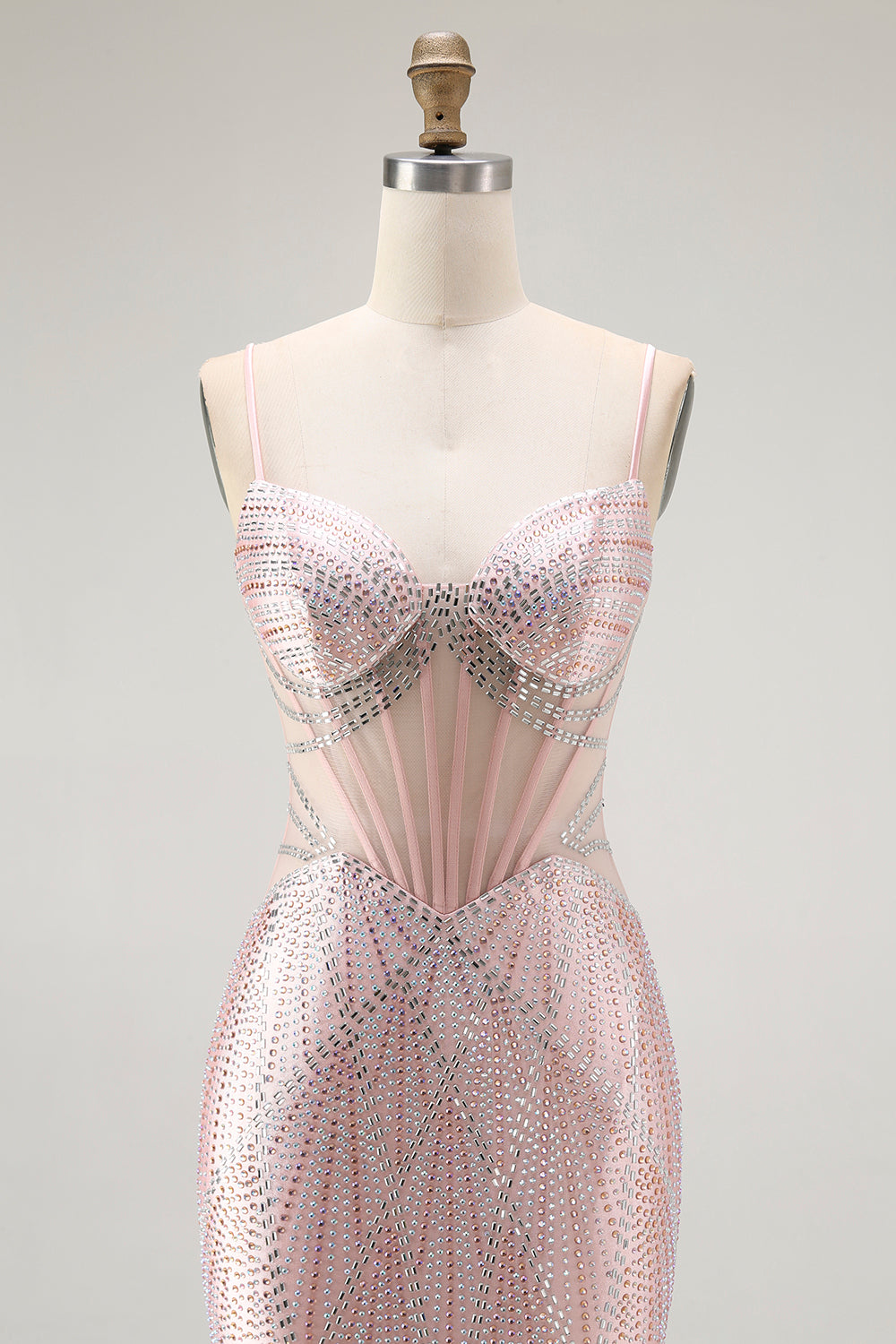 Sparkly Blush Corset Mermaid Beaded Long Prom Dress