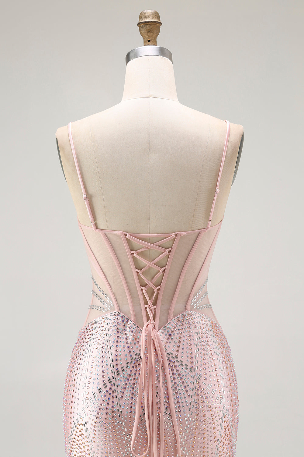 Sparkly Blush Corset Mermaid Beaded Long Prom Dress