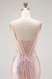 Sparkly Blush Corset Mermaid Beaded Long Prom Dress