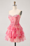 Sparkly Red Corset Beaded Short Tiered Homecoming Dress with Ruffles