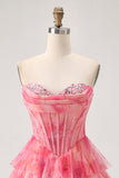 Sparkly Red Corset Beaded Short Tiered Homecoming Dress with Ruffles