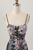 Sparkly Black Pink Sequin Short Homecoming Dress with Appliques
