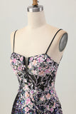 Sparkly Black Pink Sequin Short Homecoming Dress with Appliques
