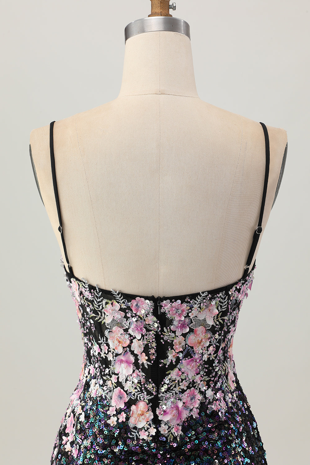 Sparkly Black Pink Sequin Short Homecoming Dress with Appliques