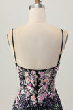 Sparkly Black Pink Sequin Short Homecoming Dress with Appliques