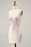 Sparkly White Floral Sequins Tight Short Corset Homecoming Dress