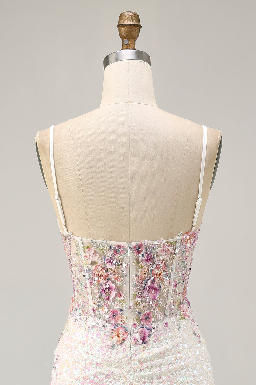 Sparkly White Floral Sequins Tight Short Corset Homecoming Dress
