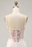 Sparkly White Floral Sequins Tight Short Corset Homecoming Dress