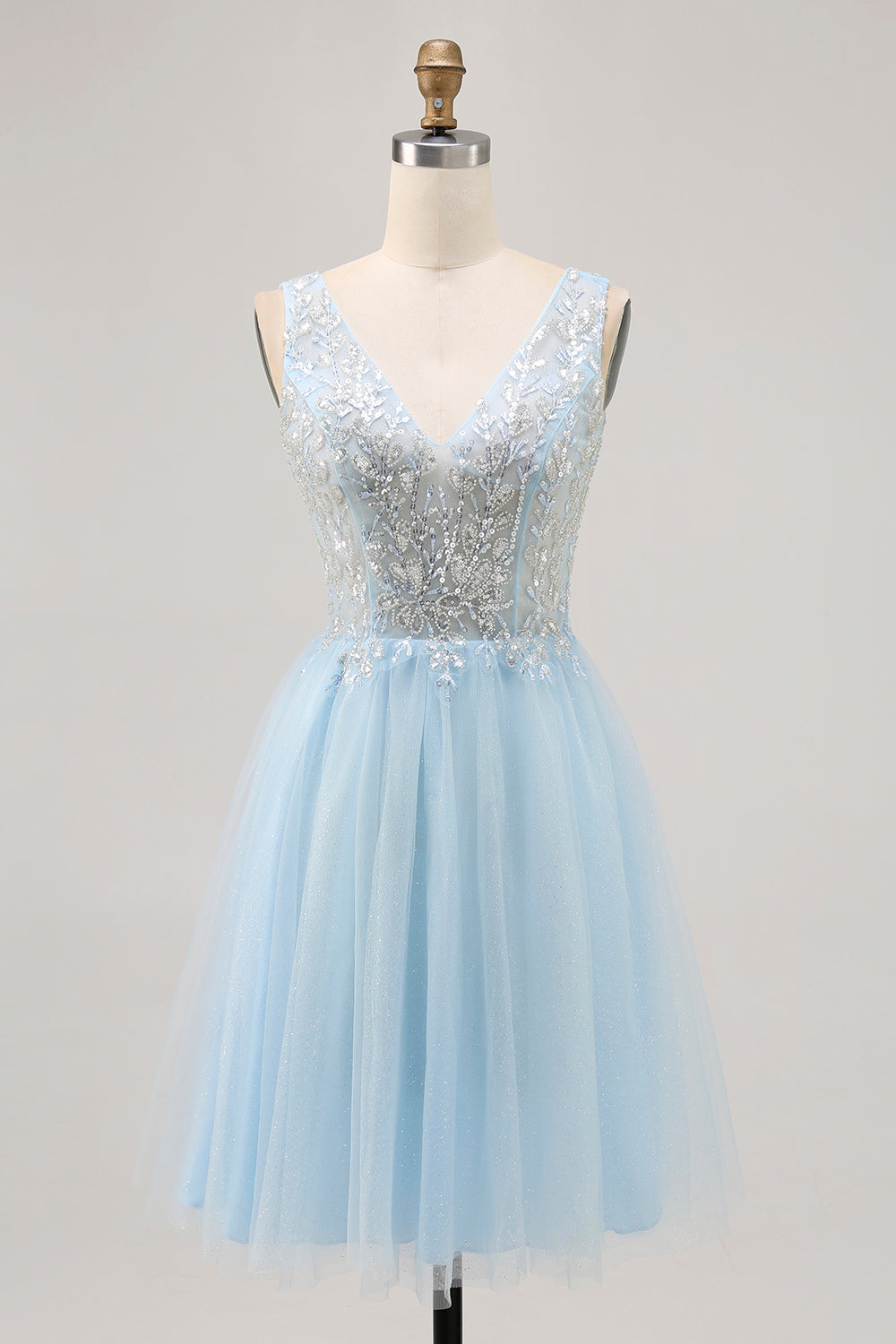 Zapakasa Women Sparkly Blue Short Tulle Homecoming Dress with Beading A