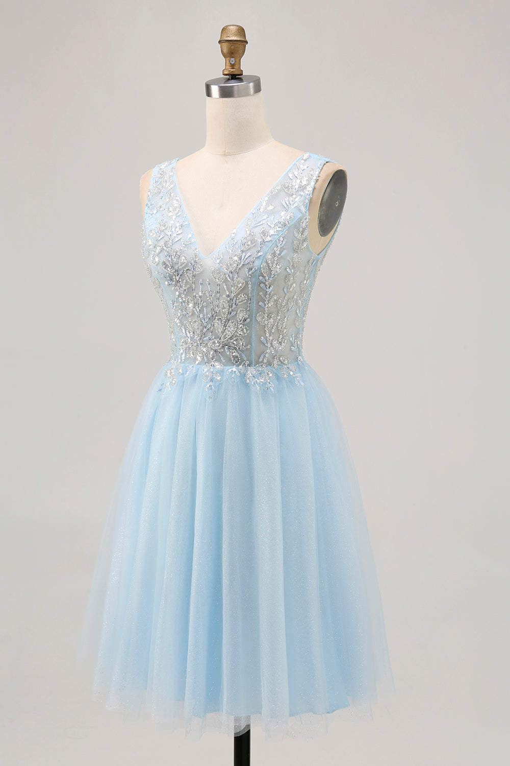 Zapakasa Women Sparkly Blue Short Tulle Homecoming Dress with Beading A