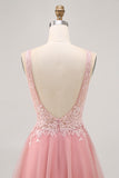 Sparkly Blush V-Neck Beaded Short Tulle Homecoming Dress