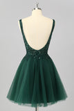 Sparkly Dark Green Short A Line Homecoming Dress with Beading