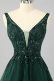 Sparkly Dark Green Short A Line Homecoming Dress with Beading