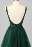 Sparkly Dark Green Short A Line Homecoming Dress with Beading